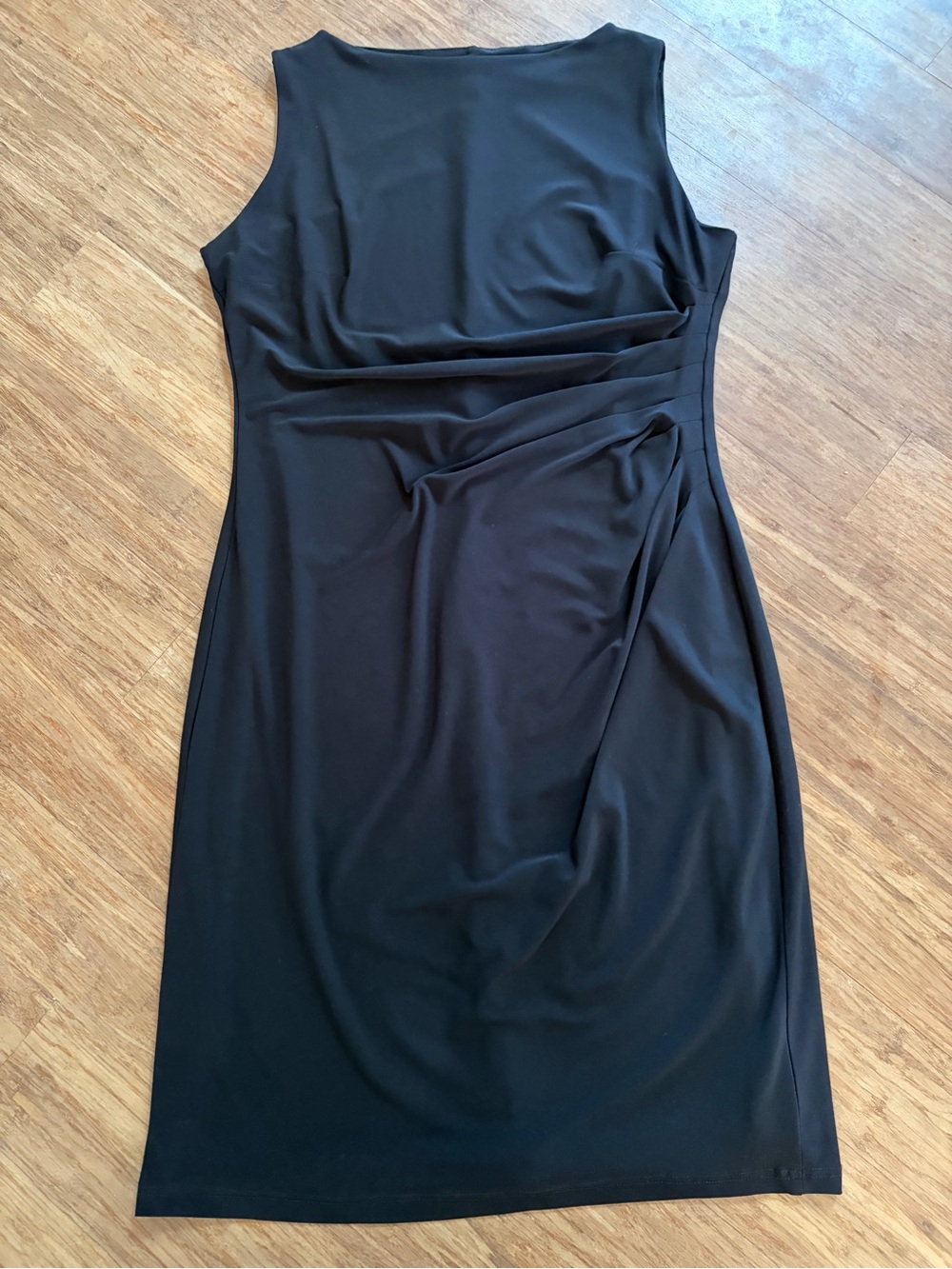 Lauren Ralph Lauren Black Ruched Jersey Sheath Dress Sleeveless LBD Sz 12